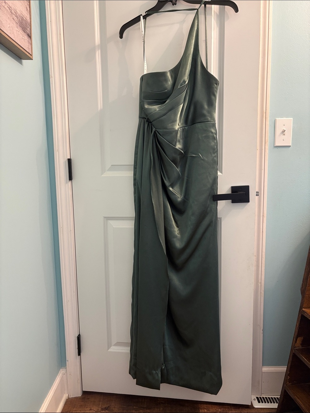 Elegant One-Shoulder Green Satin Bridesmaids Dress